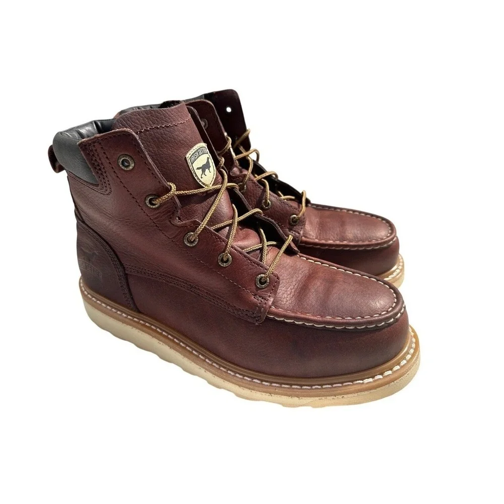 Irish Setter Ashby 83606 Mens‎ 9.5 D Brown Leather Moc Toe Wedge Work Boots